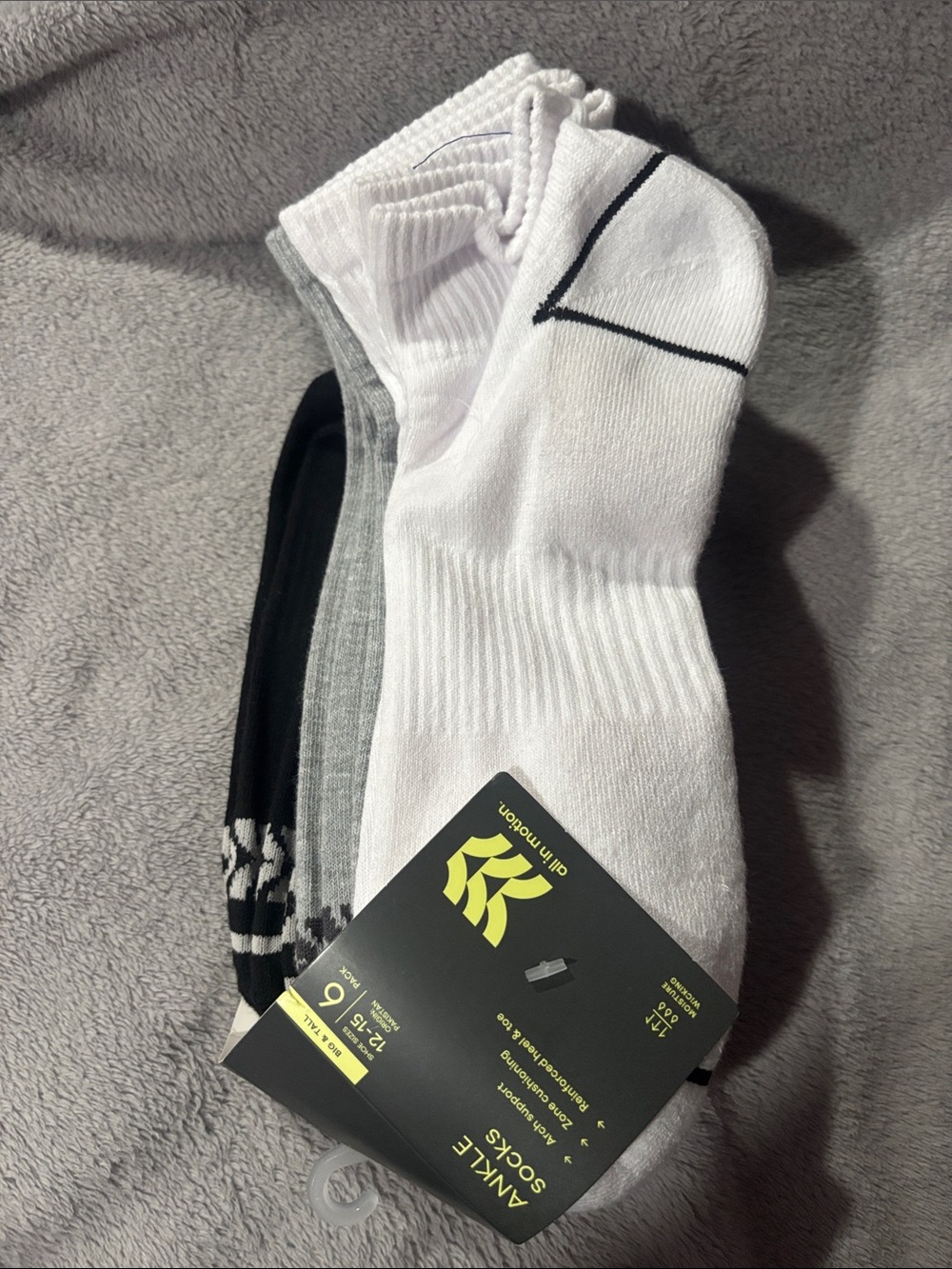 all in motion Men's Athletic Ankle Socks - White, Black, Gray